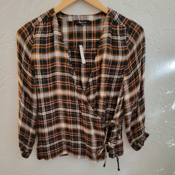 Madewell Plaid Gauze Doubke Tie Wrap Top Gwen Plaid Size XS NWT - Picture 4 of 7